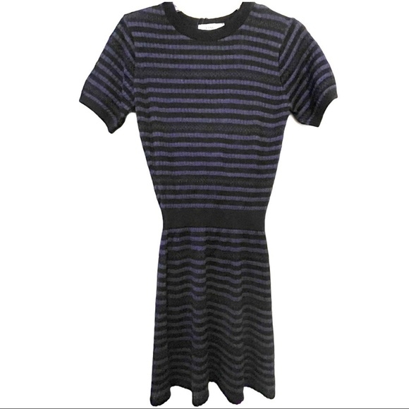 NWT Zara Knit Stretch Blue Black Knit Stripe Dress Size Small - Picture 3 of 12